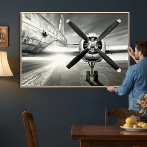 Vintage Airplane Wall Art Canvas Print, Black and White