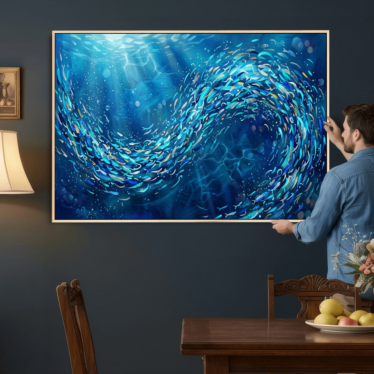 School of Fish Canvas Print | Blue Ocean Underwater Wall Art