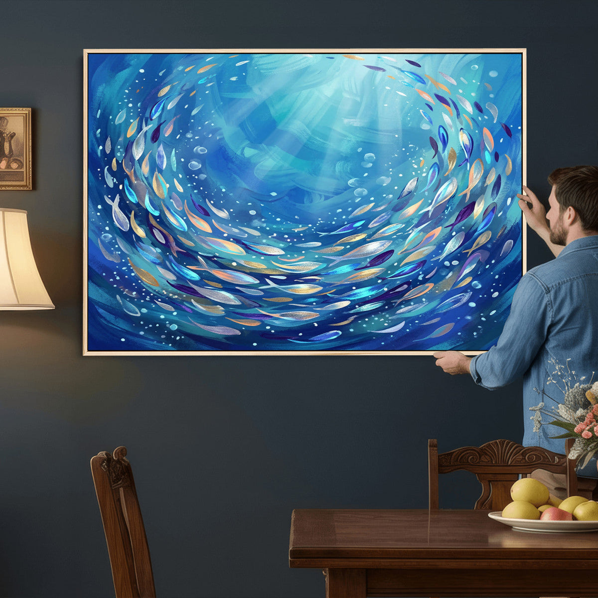 School of Fish Canvas Print | Blue Ocean Underwater Wall Art