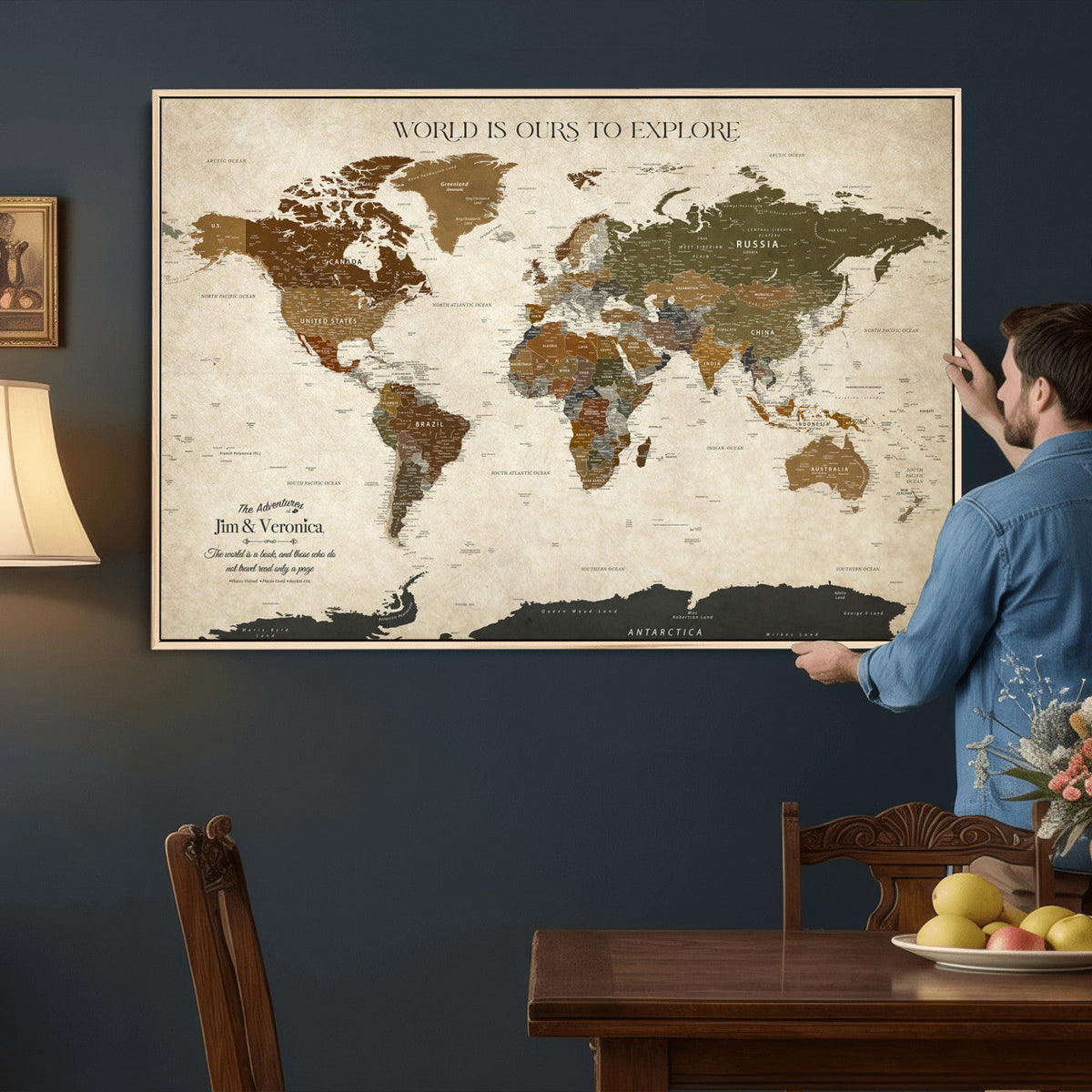 Custom Push Pin World Map Wall Art Canvas Print –