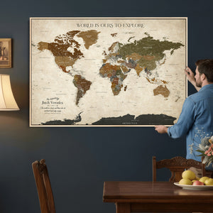 Custom Push Pin World Map Wall Art Canvas Print –