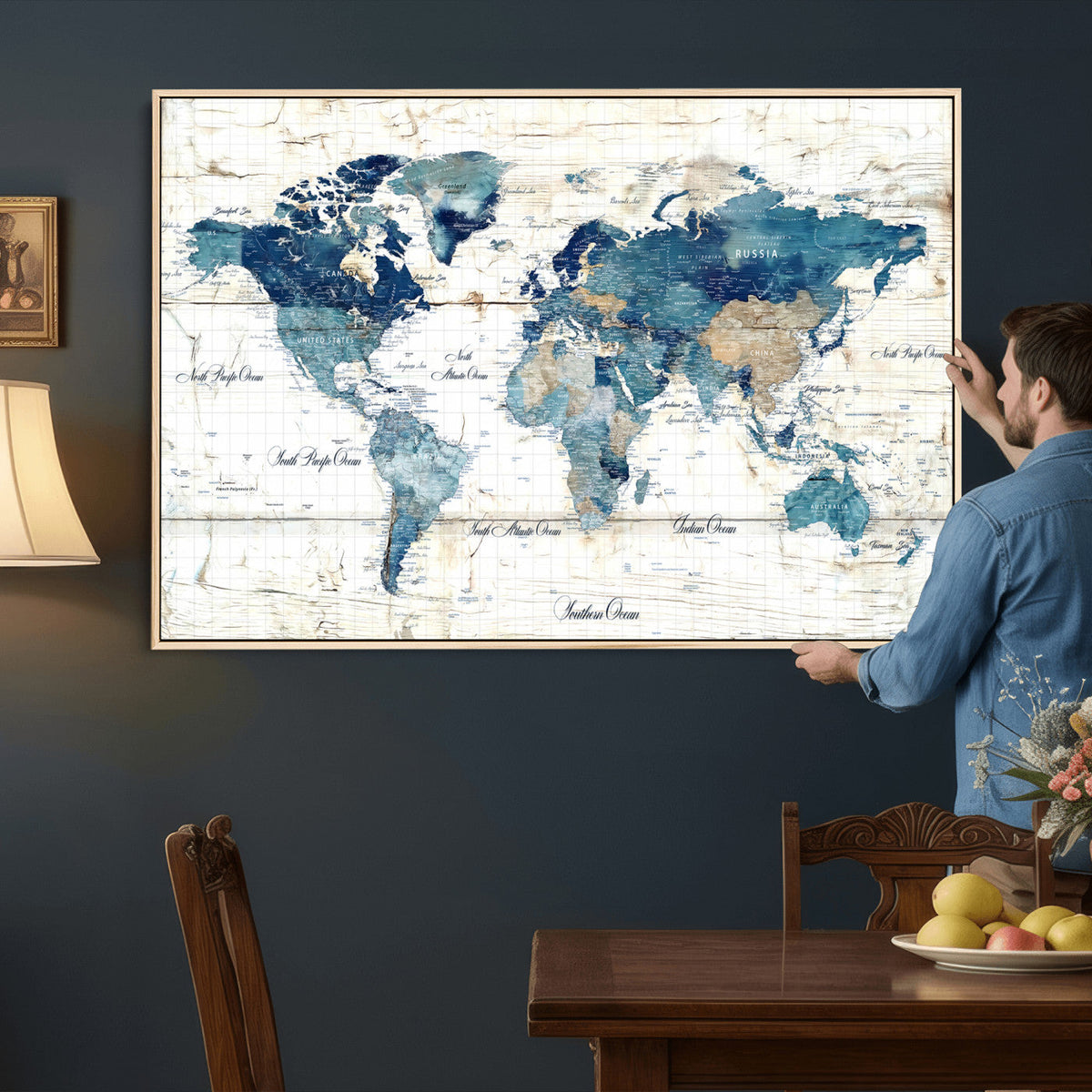 Watercolor World Map Canvas Wall Art Print – Abstract