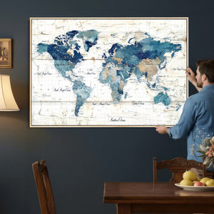 Watercolor World Map Canvas Wall Art Print – Abstract