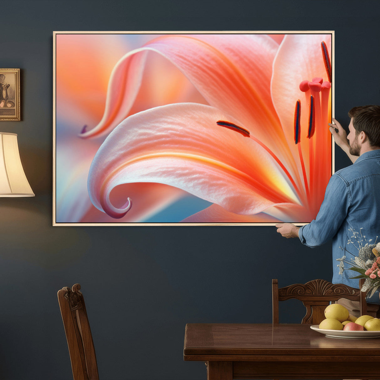 Peach Lily Canvas Wall Art, Coral Pink Flower Macro Photo Print, Botanical Bedroom Decor, Soft Floral Photography, Living Room Wall Art