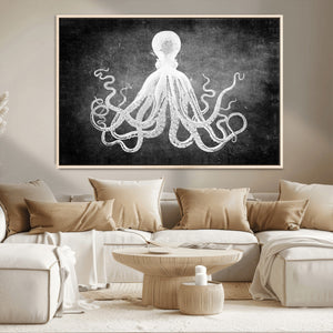 Black White Octopus Wall Art Canvas Print