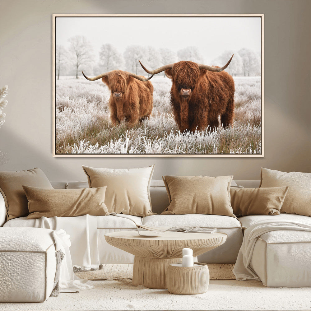 Longhorn Cattle Wall Art Canvas Print, Framed Farmhouse