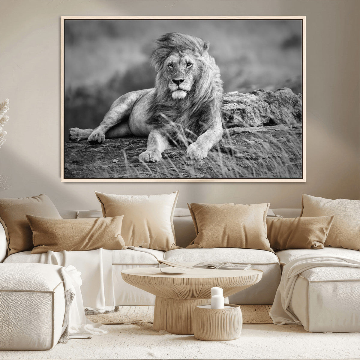 King Forest Lion Wall Art Canvas Print – Framed Majestic