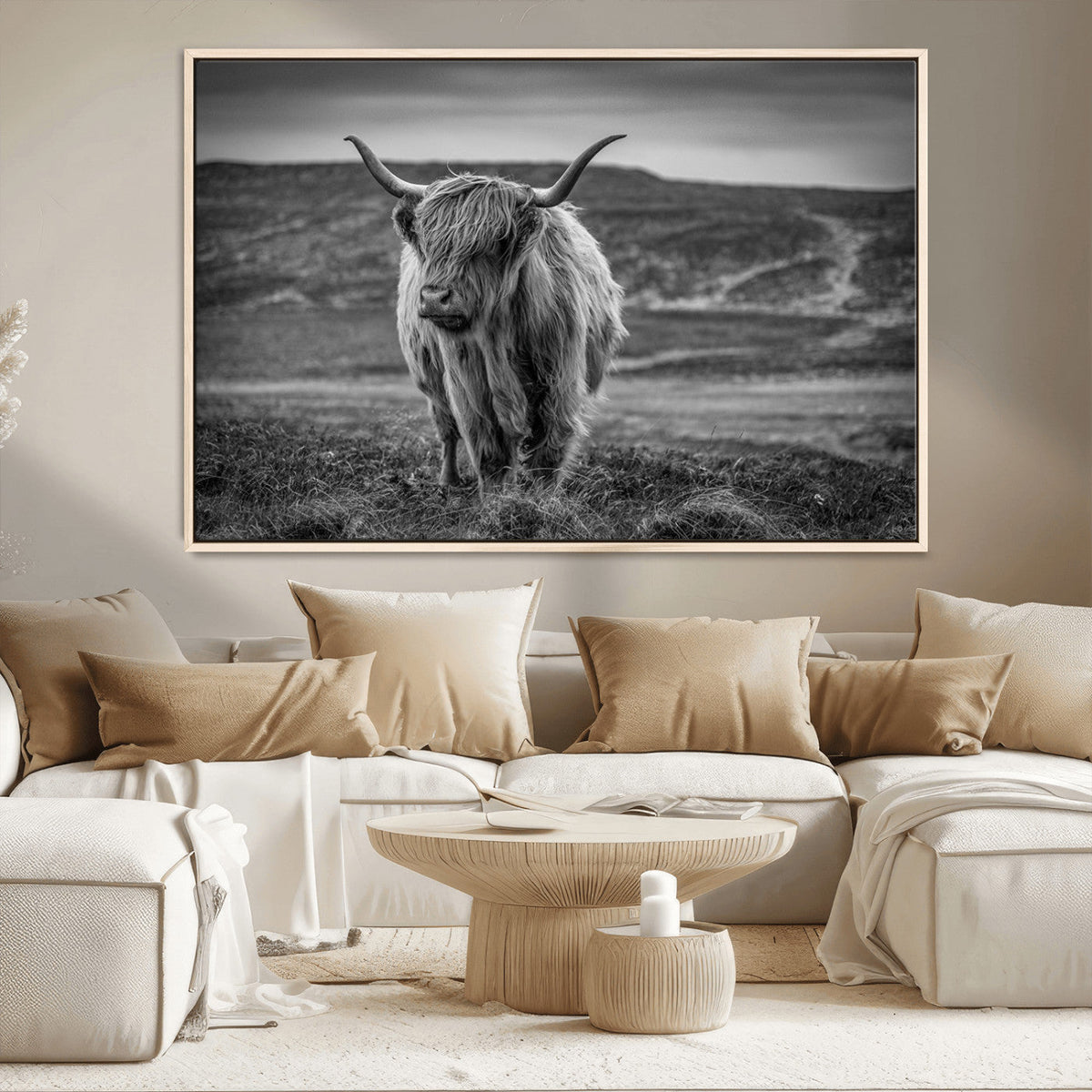 Fluffy Cattle Wall Art Print, Highland Cow Canvas, Framed