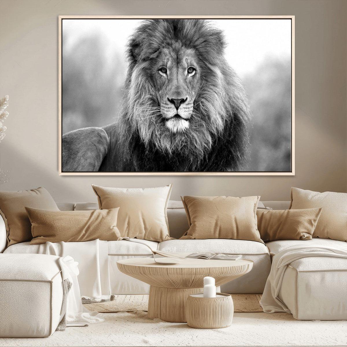 Black and White Lion Canvas Wall Art – Animal Print Artwork