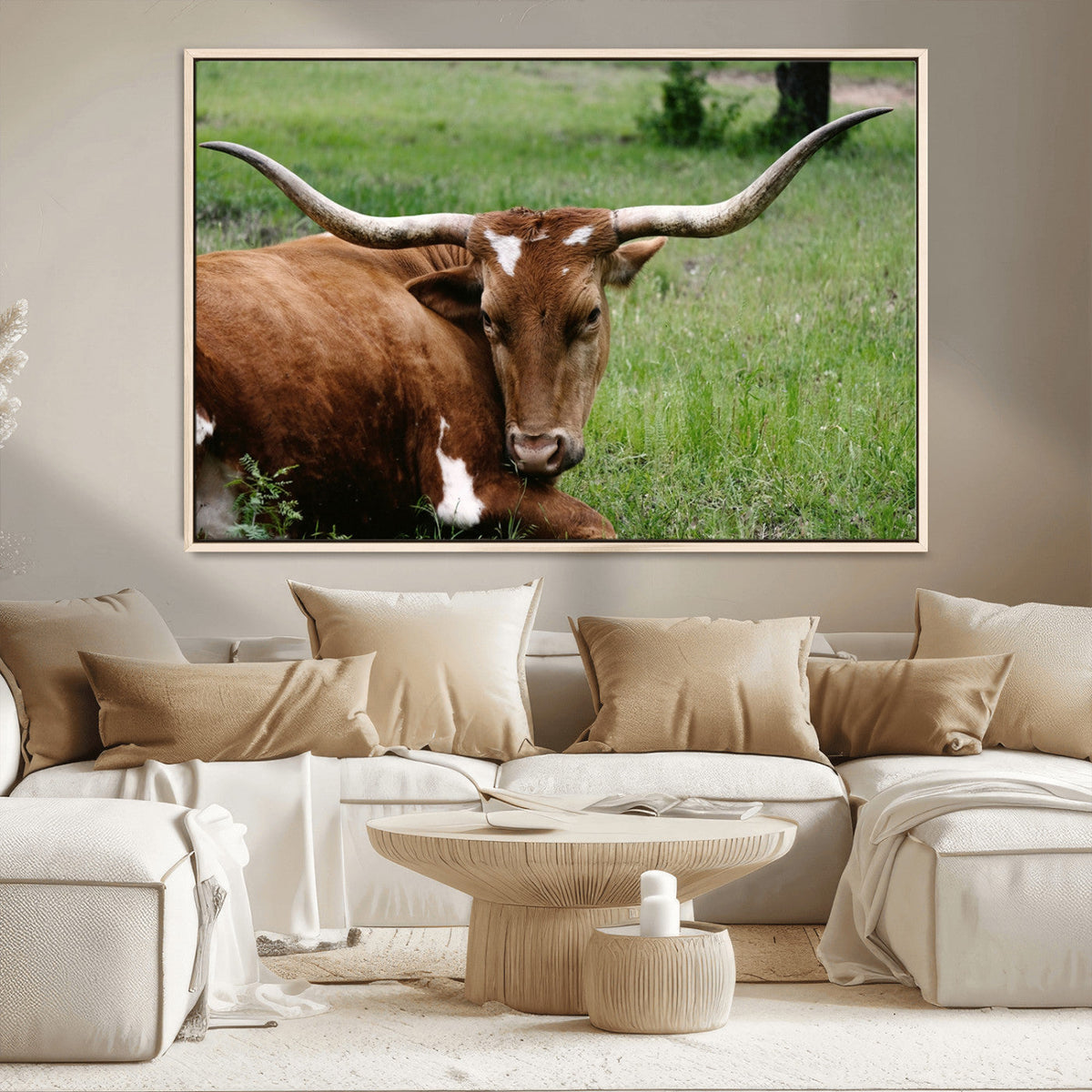 Longhorn Cow Animal Wall Art Canvas Print