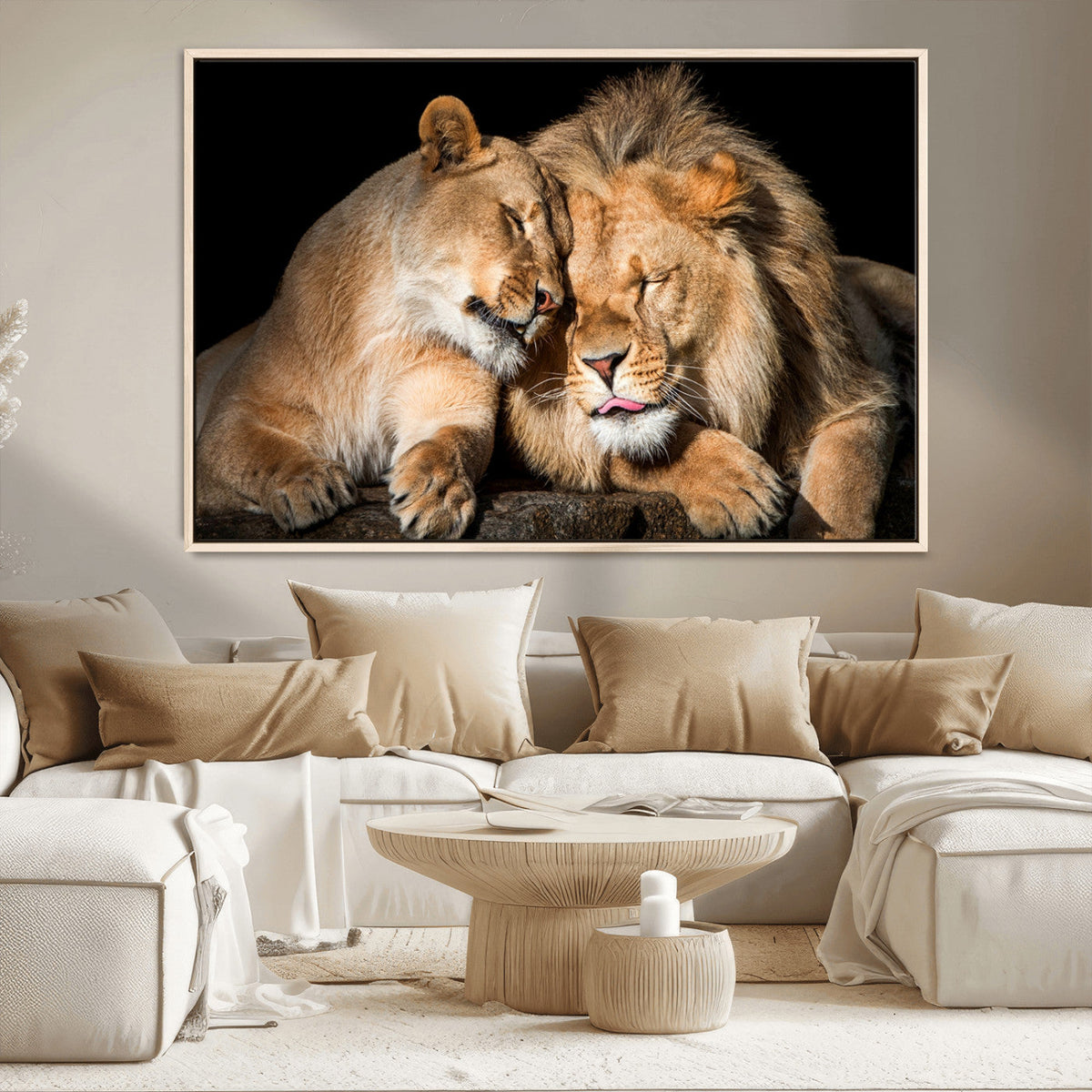Lion and Lioness Wall Art Canvas Print – Framed African