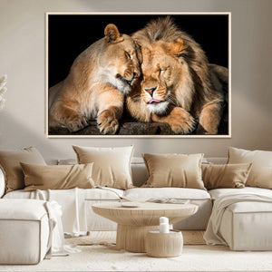 Lion and Lioness Wall Art Canvas Print – Framed African