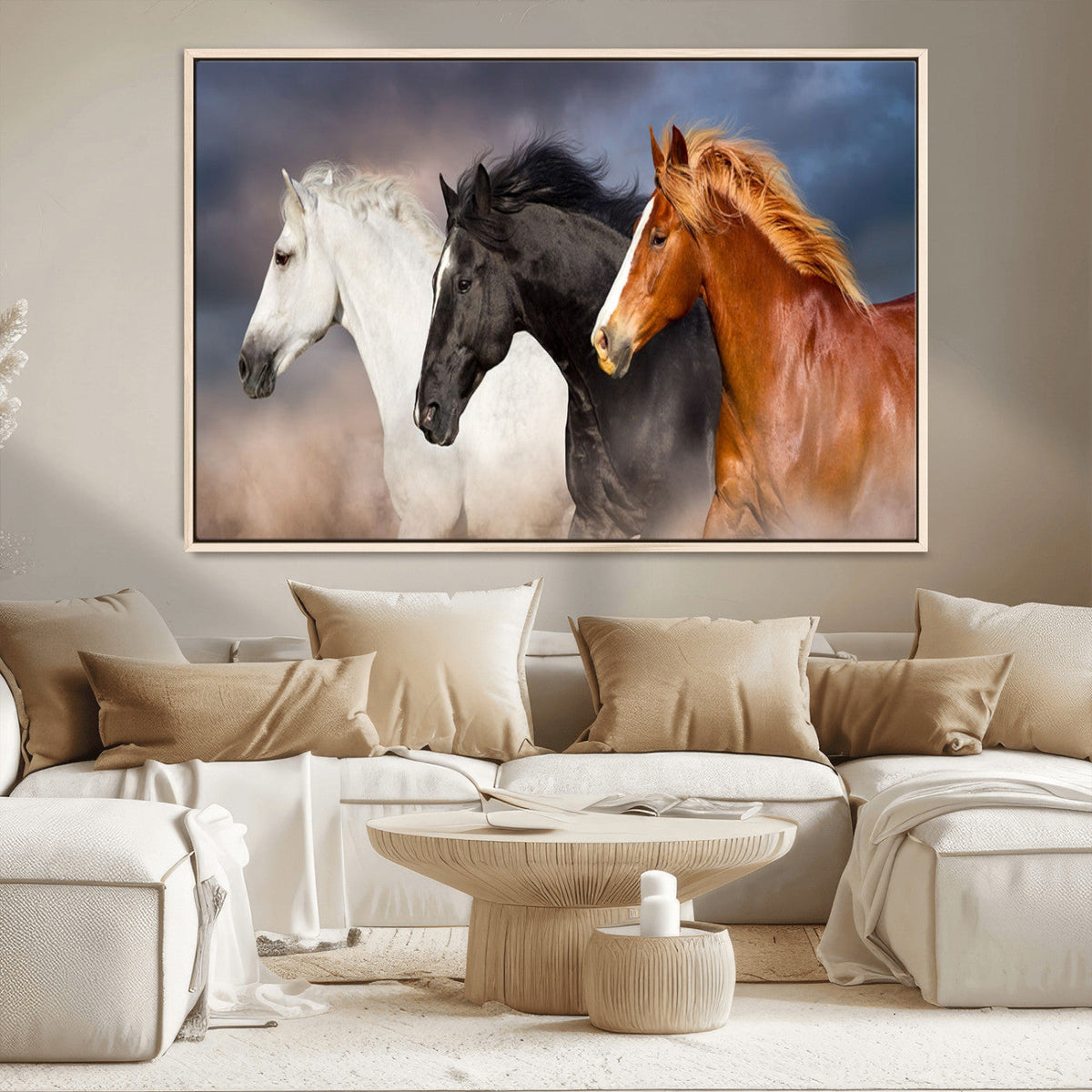 Animal Wall Art Three Horses Farmhouse Art Canvas, Framed