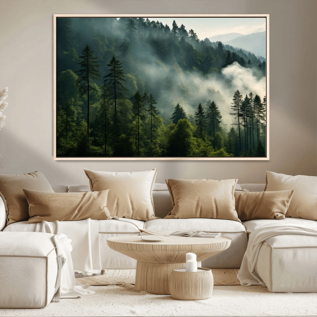 Misty Forest Wall Art Premium Canvas Print a Foggy and