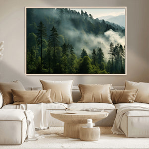 Misty Forest Wall Art Premium Canvas Print a Foggy and