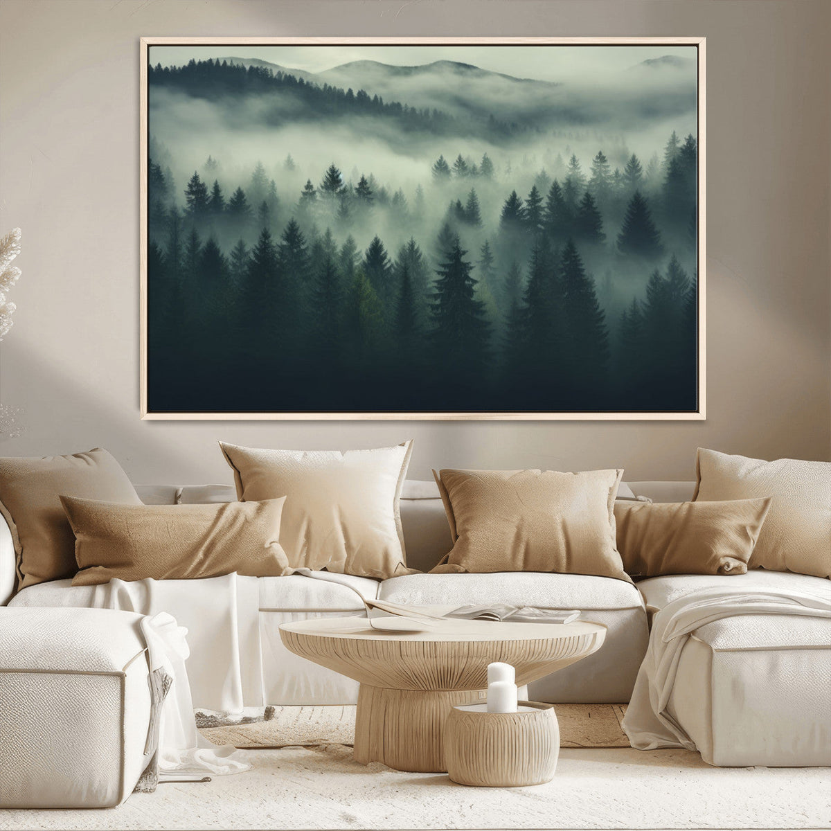Misty Forest Wall Art Premium Canvas Print a Foggy and