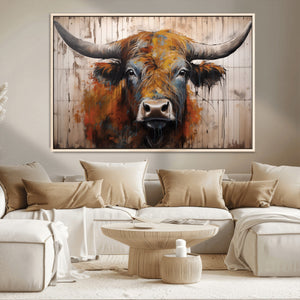 Scottish Highland Cow Cattle Art Print on Wood Style