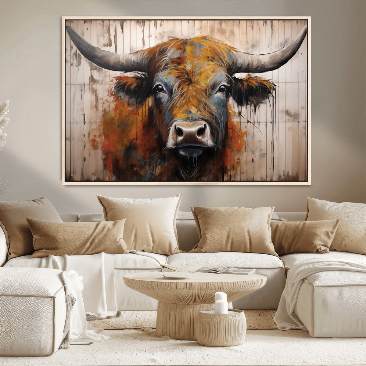 Abstract Bull Highland Cow Canvas Wall Art Print – Vibrant