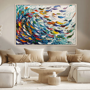 Modern Abstract Fish Shoal Wall Art Canvas Print, Colorful