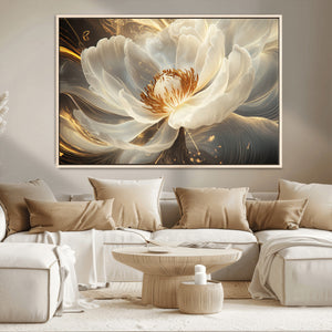 Gold Floral Wall Art Canvas Print, Framed Modern Flower Art
