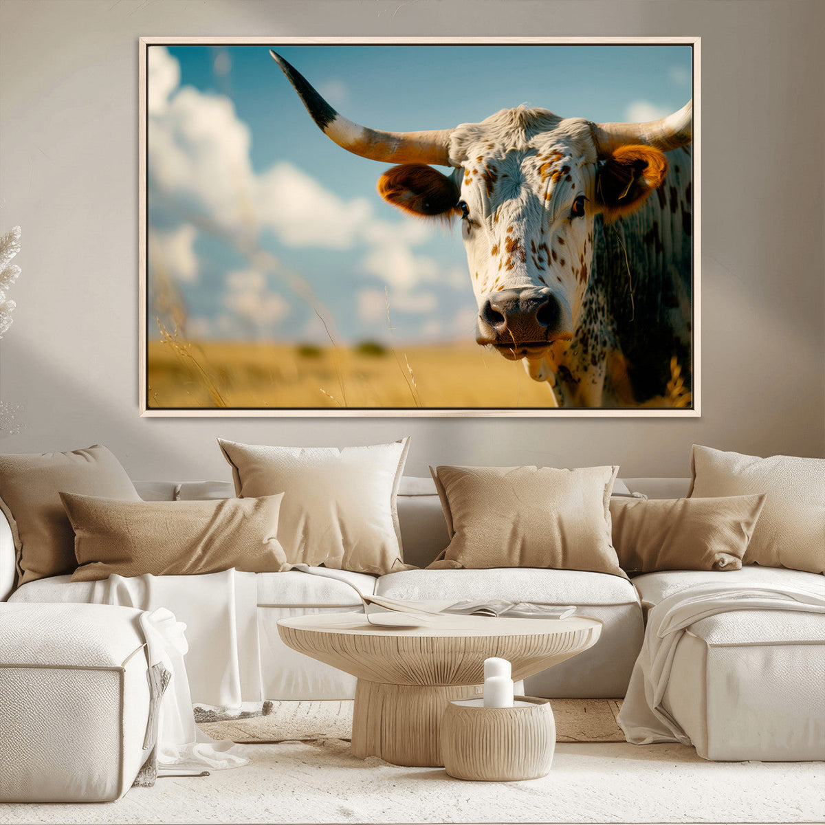 Longhorn in the Prairie - Stunning Ranch-Style Triptych Wall