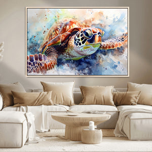 Watercolor Sea Turtle Wall Art Canvas Print - Vibrant Ocean