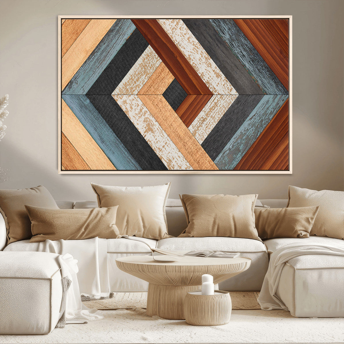 Geometric Wood Art Wall Decor Canvas Print, Rustic Wooden