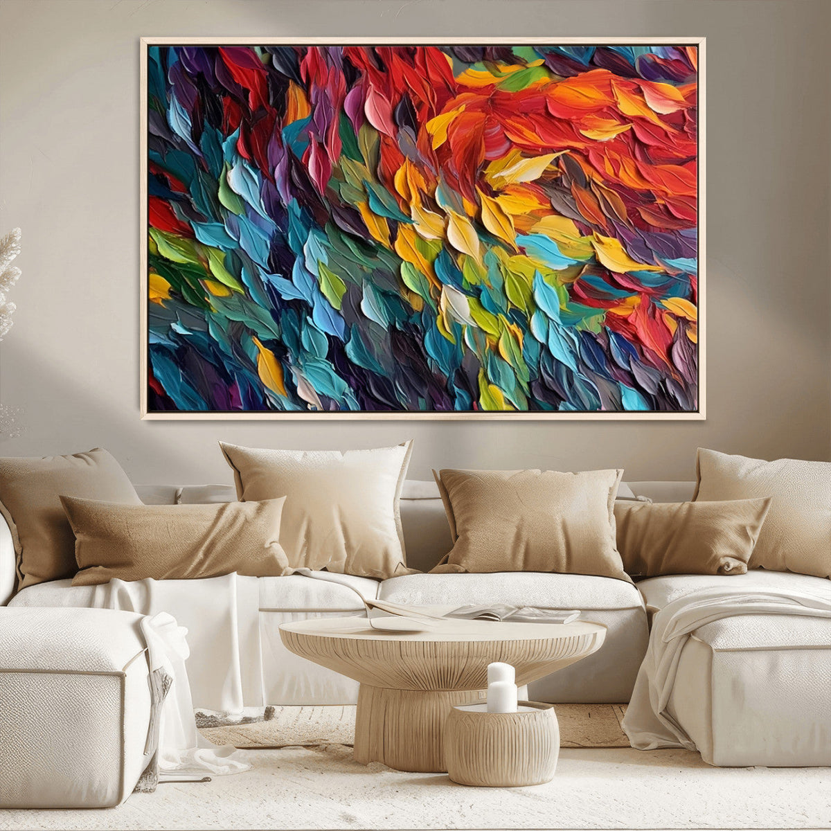 Vibrant Abstract Leaf Wall Art Canvas Print | Bold Colorful