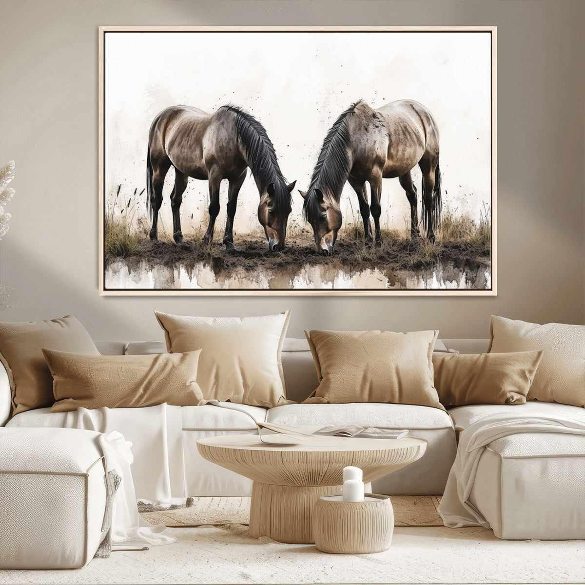 Chines Ink Style Horses Wall Art Canvas Print