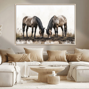 Chines Ink Style Horses Wall Art Canvas Print