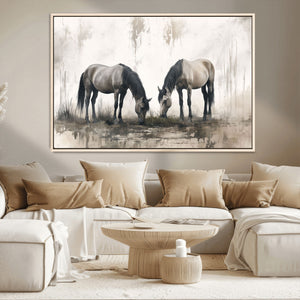 Chines Ink Style Vintage Horses Wall Art Canvas Print for
