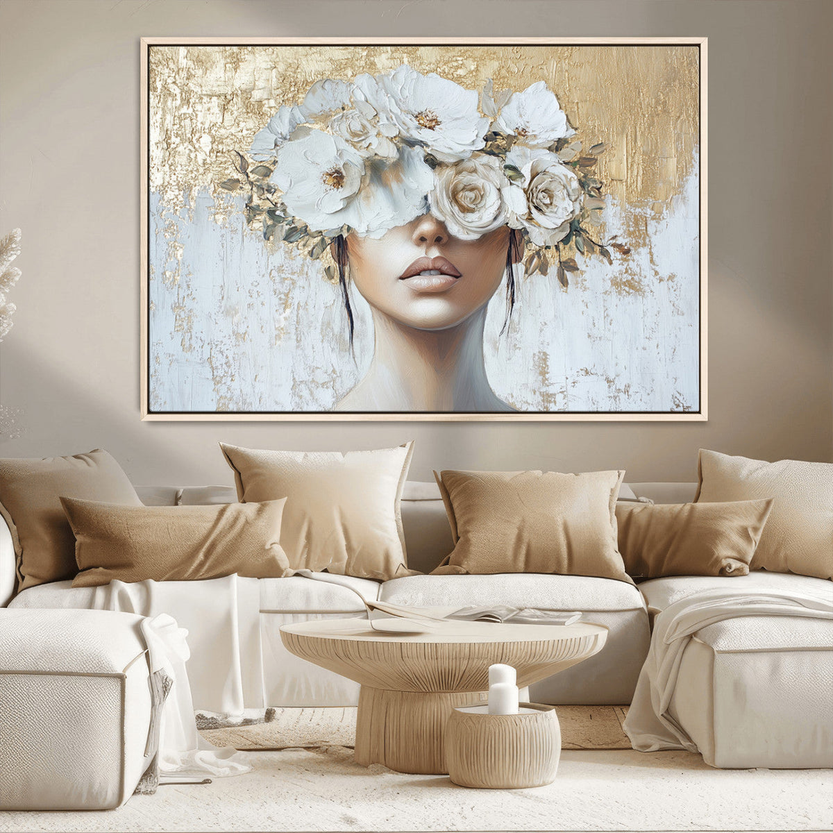 Golden Petal Wall Art - Canvas Print Flower Head Woman