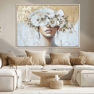 Golden Petal Wall Art - Canvas Print Flower Head Woman