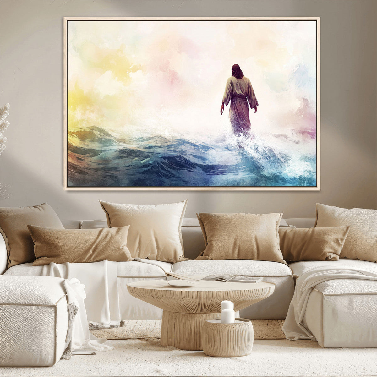 Watercolor Jesus Walking on Water Canvas Print, Christian