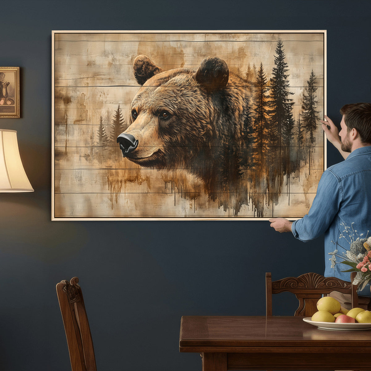 Rustic Grizzly Bear Wall Art, Abstract Grizzly 399 Bear Wall