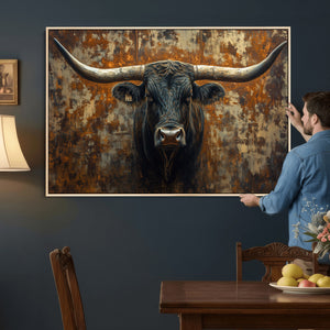 Longhorn Texas Cow Bull Wall Art | Rustic Farmhouse Canvas