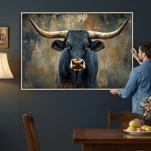 Texas Western Wall Art Canvas Print - Abstract Cow Longhorn
