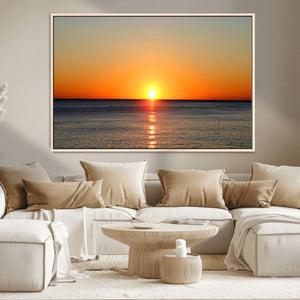 Golden Horizon Sunset Over Ocean Wall Art Canvas Print –