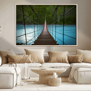 Suspension Bridge Over River Canvas Art | 3-Panel Nature