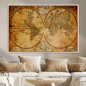 Vintage World Map Canvas Print – Antique Push Pin Travel