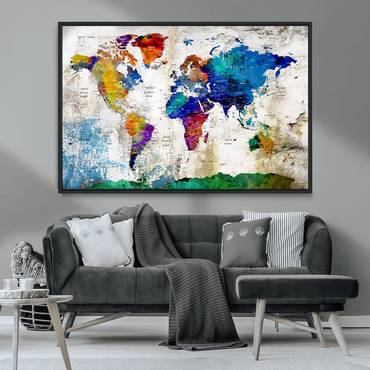 World Map Canvas Print – Framed Travel Map Wall Art for