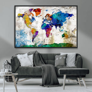 World Map Canvas Print – Framed Travel Map Wall Art for