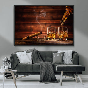 Whiskey and Cigar Wall Art Canvas | 3 Panel Bar Room Decor