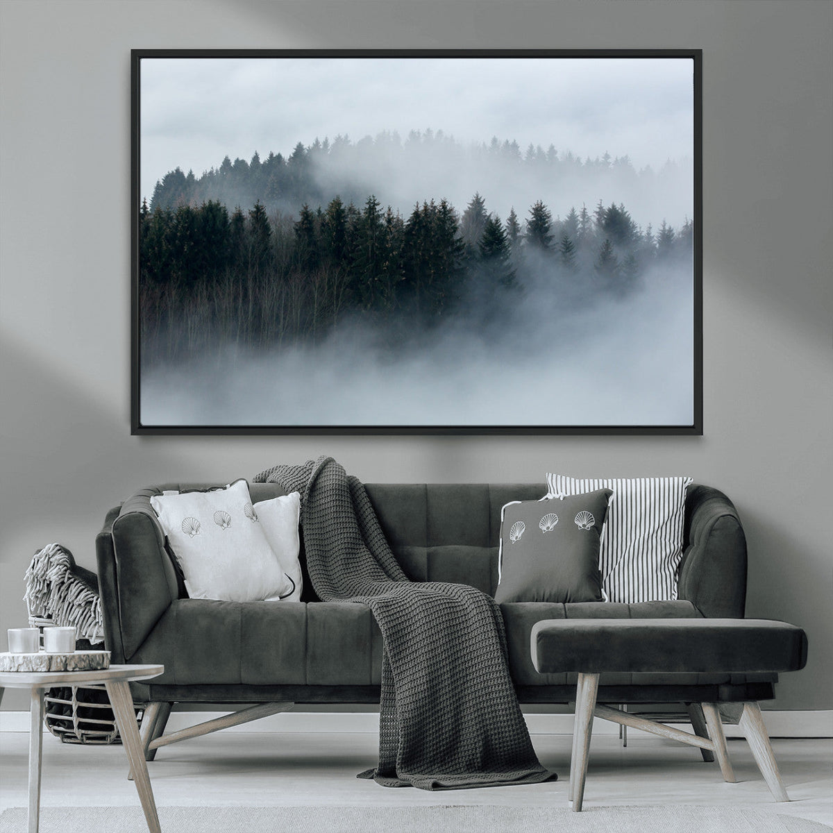 Autumn and Misty Trees in the Forest Wall Art Canvas Print,