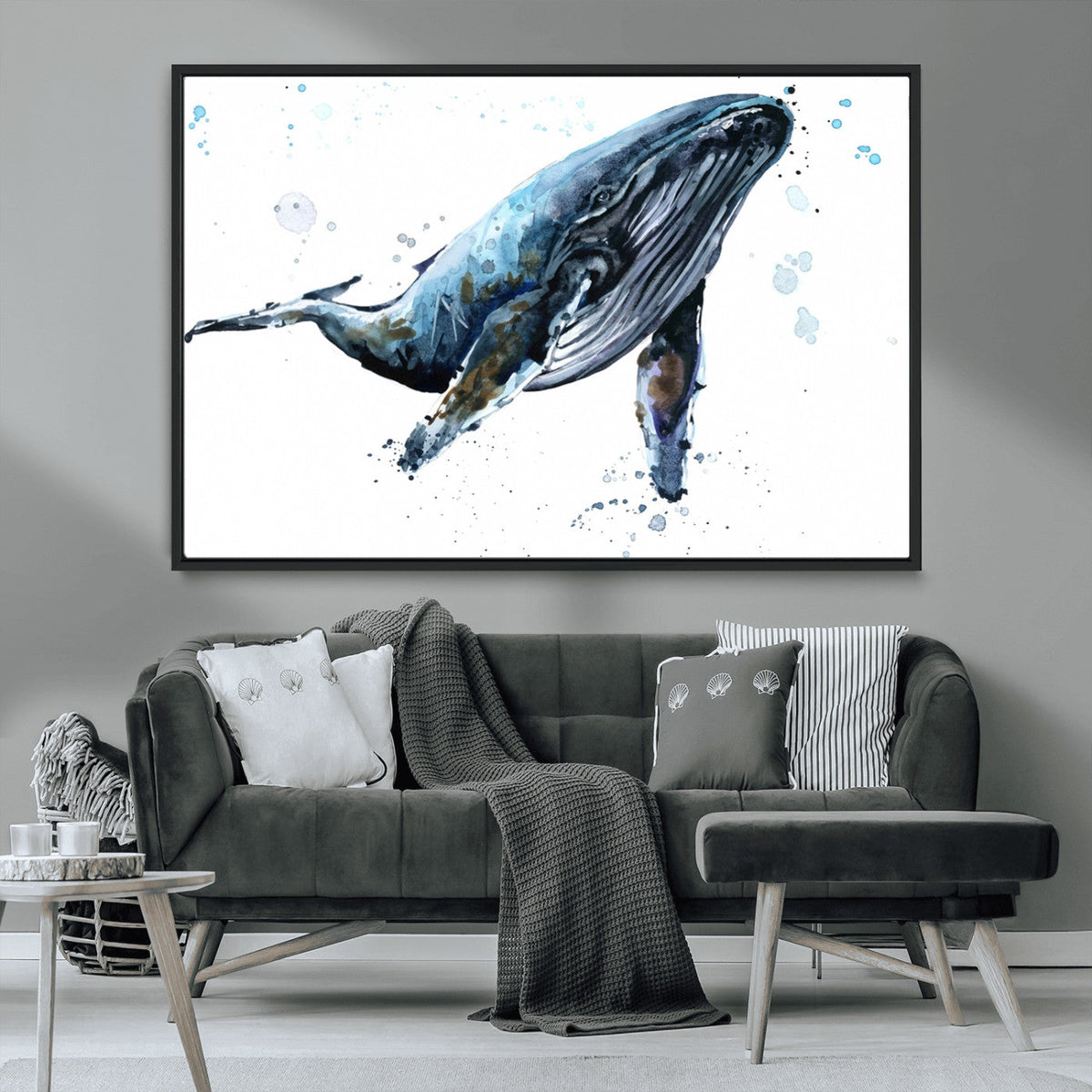 Watercolor Whale Wall Art Canvas Print