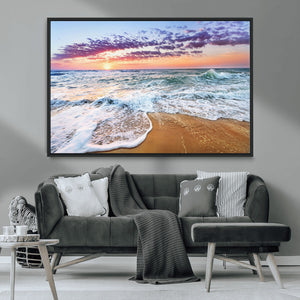 Coastal Sunset Art Beach Canvas Wall Art Print | Ocean Waves