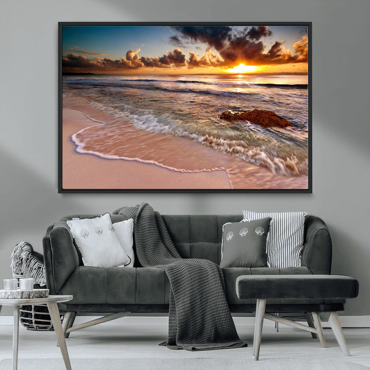 Sunset on Ocean Wall Art Canvas Print