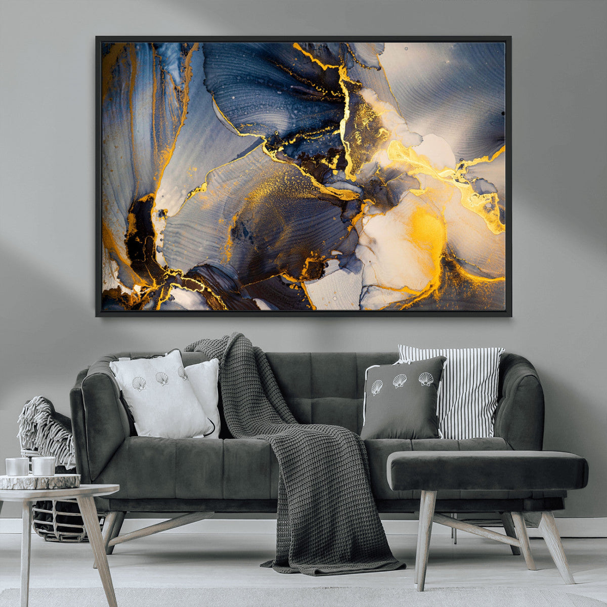 Large Abstract Wall Art Print -  Gold and Blue Abstract
