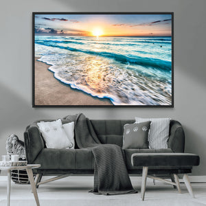 Sunset Beach Waves Canvas Wall Art – 5-Panel Ocean Sunset