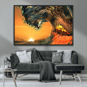 Surf Wave Sunset Canvas Wall Art Print, 3-Panel Ocean